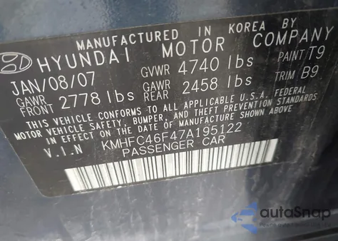 2007 Hyundai Azera Limited/Se from USA, damaged, VIN KMHFC46F47A195122